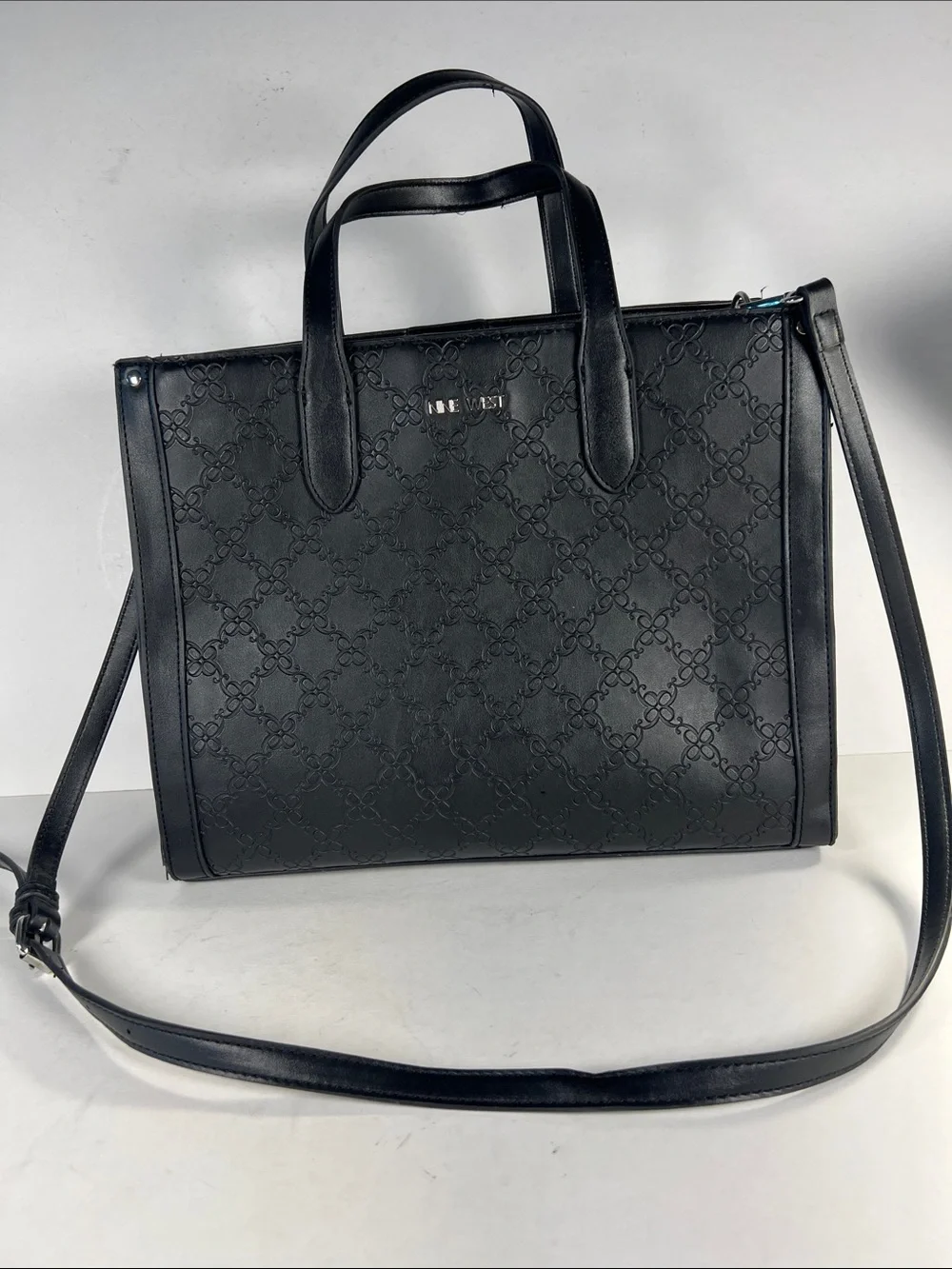 Nine West Black Embossed Satchel with Detachable Strap